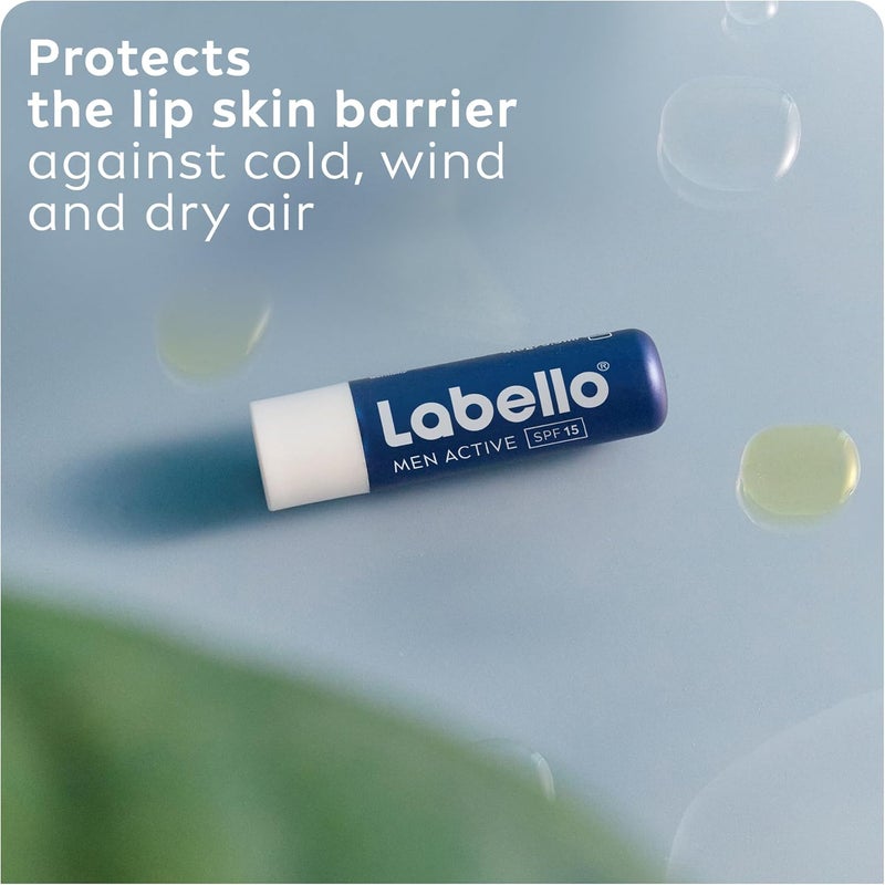 Labello Men Active Lip Balm, SPF 15, 24H Melt-In Moisture, with naturally derived ingredients, Mineral Oil Free, Fragrance Free, 4.8g - Image 3